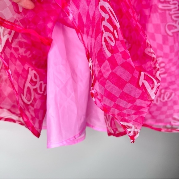 Barbie Organza Mesh Baby Doll Pink Graphic Dress Girls XL 14 - Picture 3 of 7